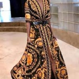 Gold and Black Maxi Wrap Dress Gown